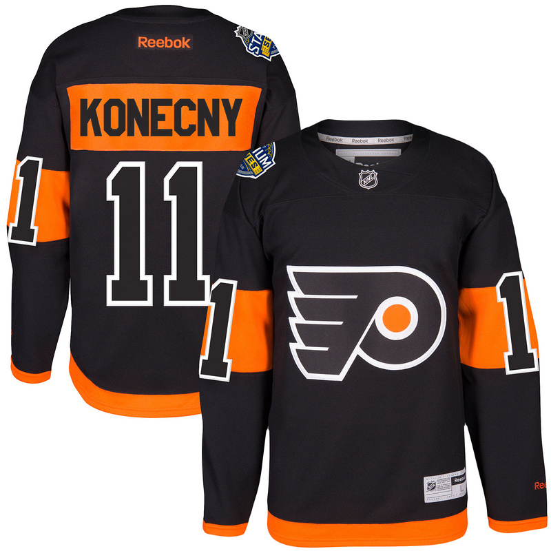 Men Philadelphia Flyers #11 Travis Konecny Reebok Black 2017 Stadium Series Player Premier Jersey (1)->philadelphia flyers->NHL Jersey